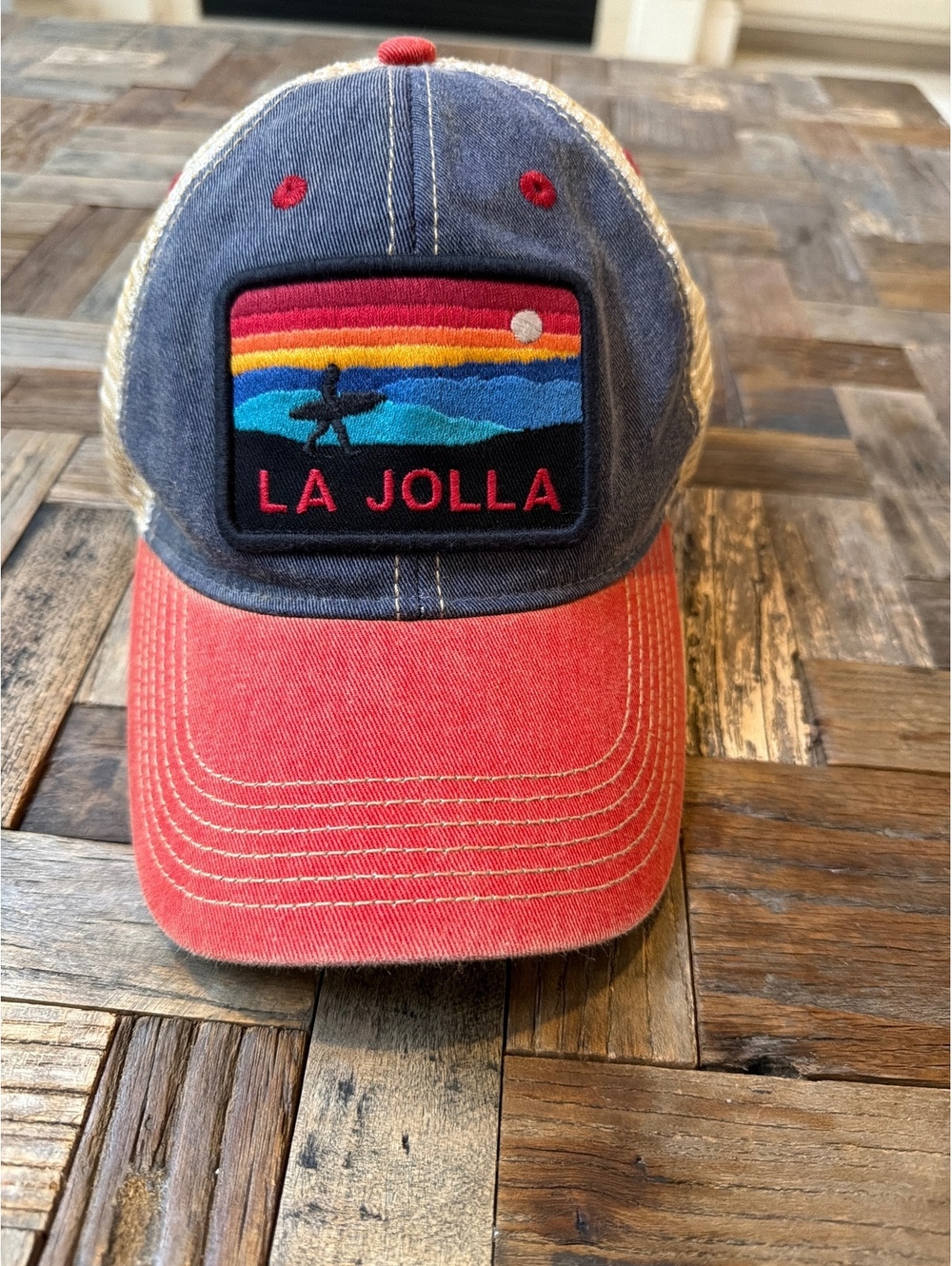 Legacy La Jolla California Trucker Hat Sunset Surfer Patch Mesh Cap Blue Red